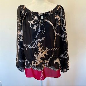 White House Black Market Satin Chain Link design Blouse Women’s size Medium